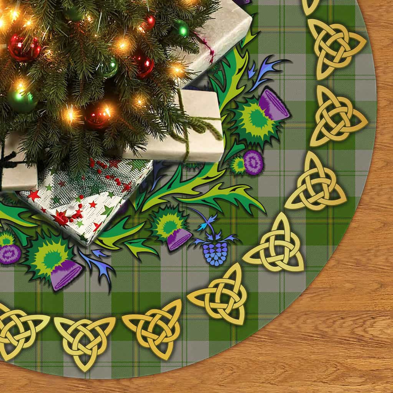 ScotsTee Shop Scottish Cunningham Dress Green Dancers Thistle Celtic Knot Tartan Christmas Tree Skirt