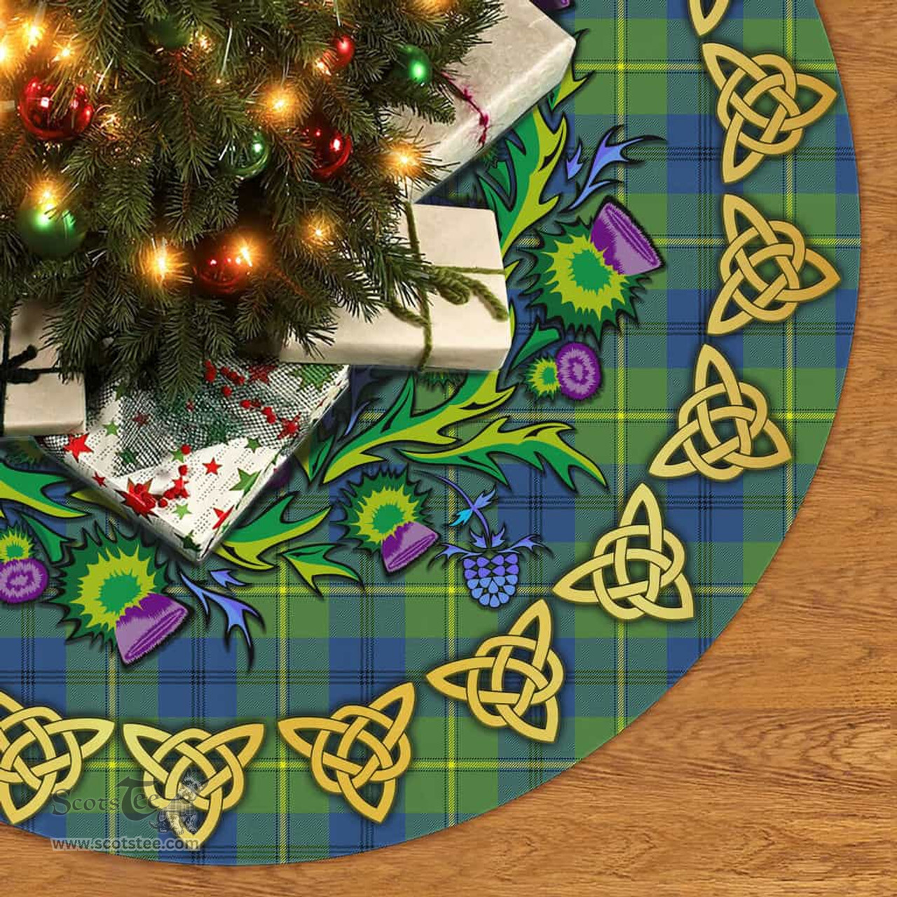 ScotsTee Shop Scottish Johnston Ancient Thistle Celtic Knot Tartan Christmas Tree Skirt