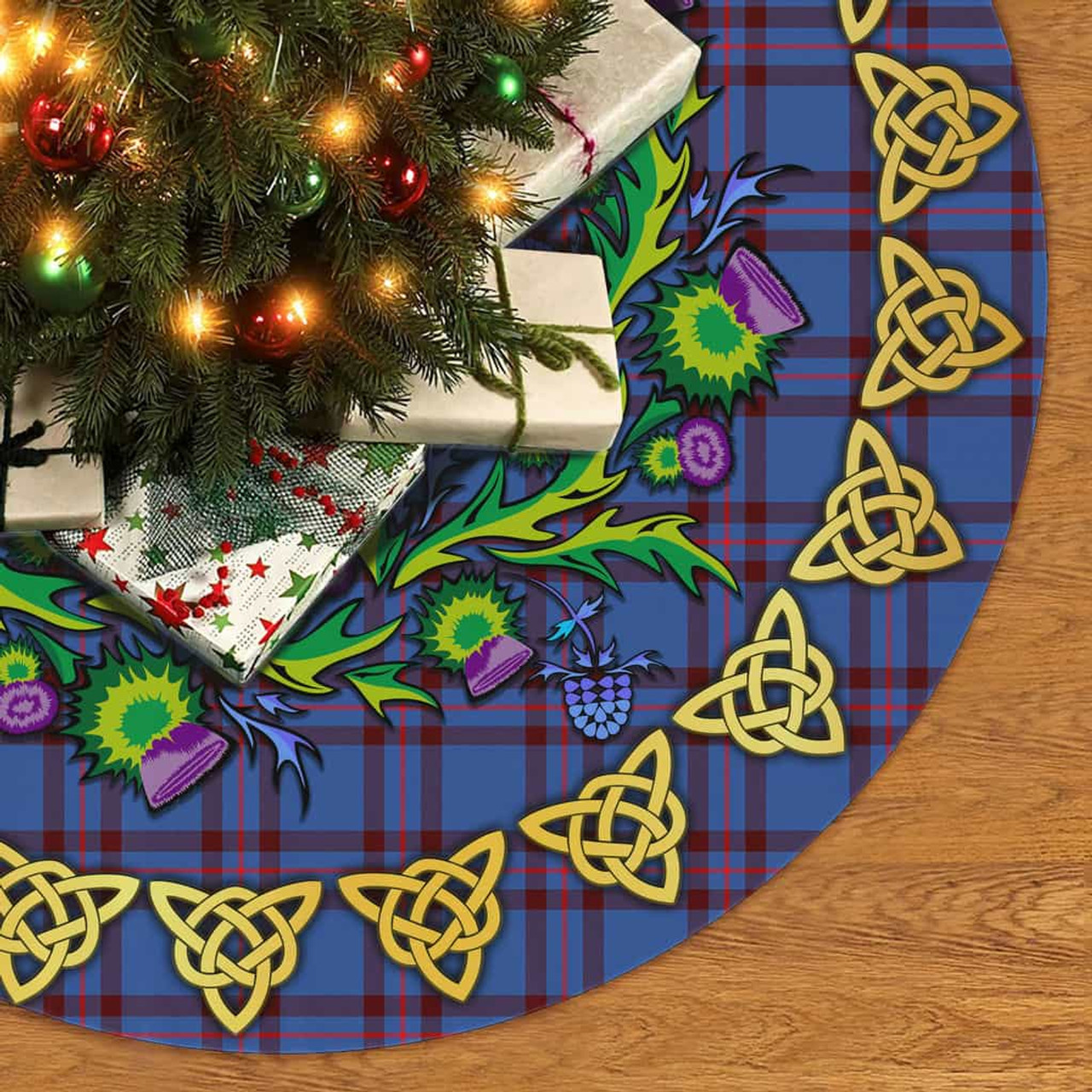 ScotsTee Shop Scottish Elliot Modern Thistle Celtic Knot Tartan Christmas Tree Skirt