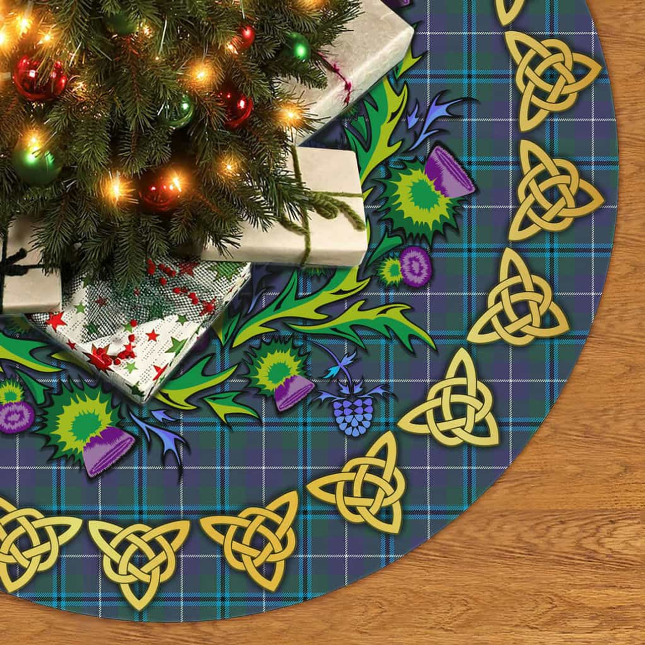 ScotsTee Shop Scottish Douglas Modern Thistle Celtic Knot Tartan Christmas Tree Skirt