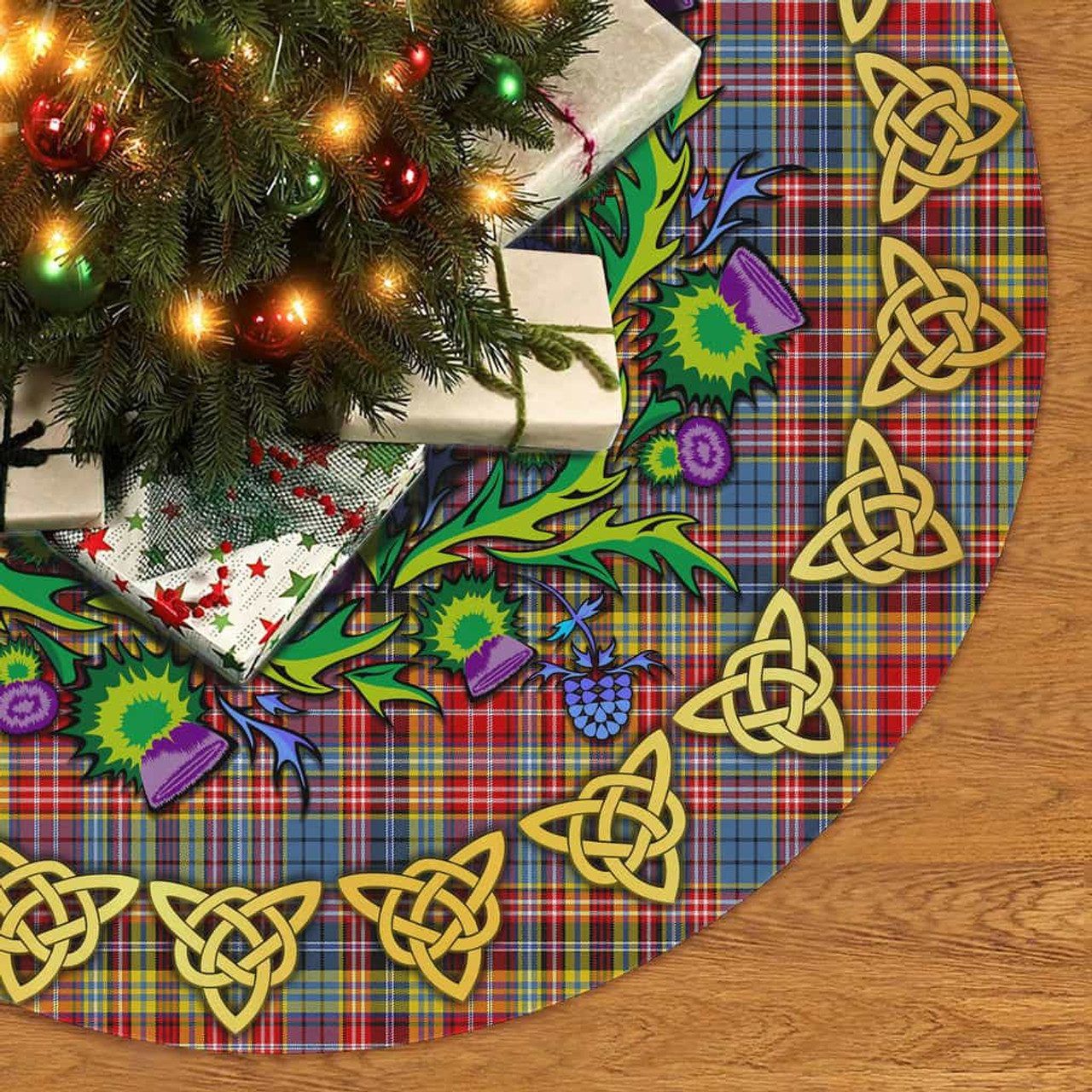 ScotsTee Shop Scottish Drummond of Strathallan Thistle Celtic Knot Tartan Christmas Tree Skirt