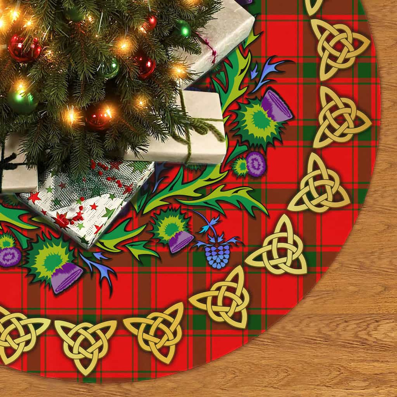 ScotsTee Shop Scottish MacDonald of Sleat Thistle Celtic Knot Tartan Christmas Tree Skirt