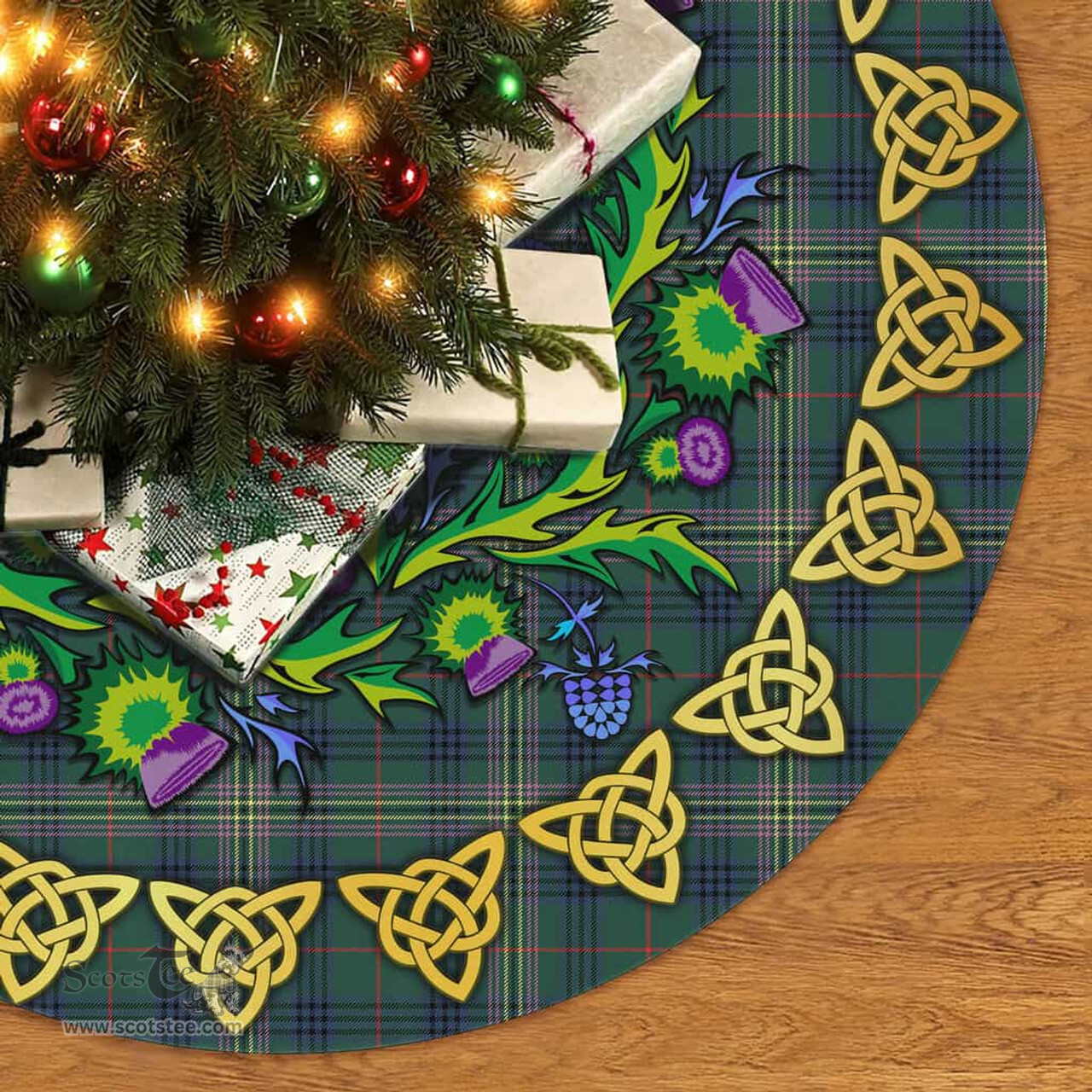 ScotsTee Shop Scottish Kennedy Modern Thistle Celtic Knot Tartan Christmas Tree Skirt