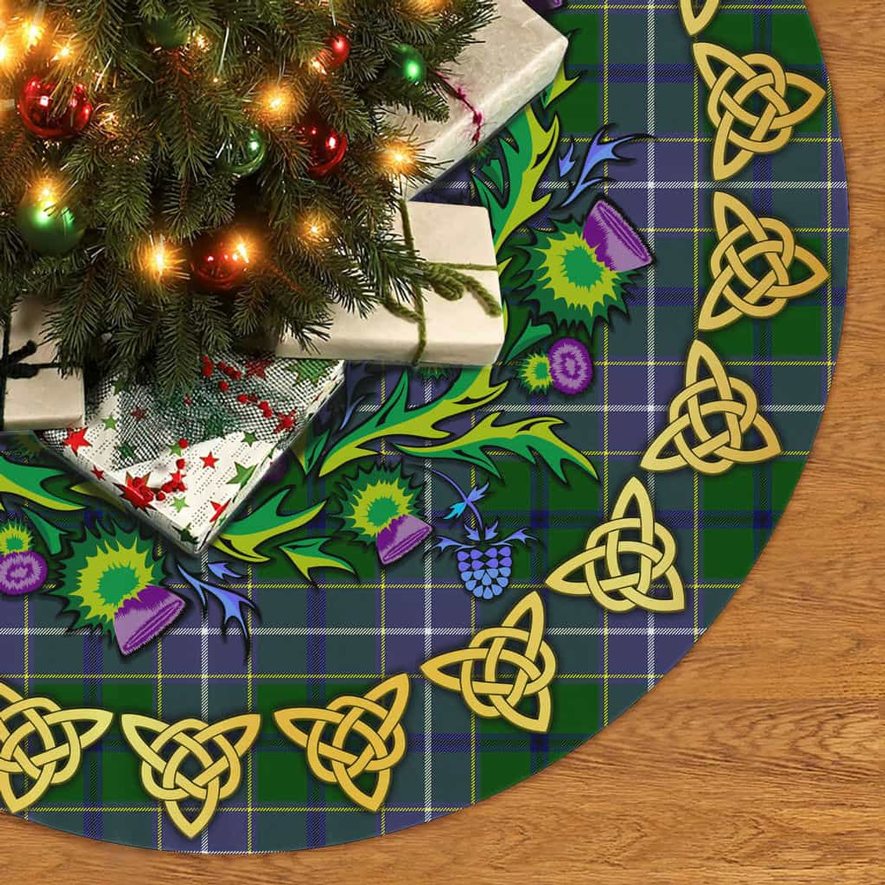 ScotsTee Shop Scottish Wishart Hunting Modern Thistle Celtic Knot Tartan Christmas Tree Skirt