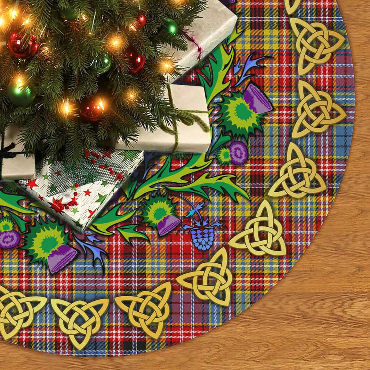 ScotsTee Shop Scottish Ogilvie of Airlie Ancient Thistle Celtic Knot Tartan Christmas Tree Skirt