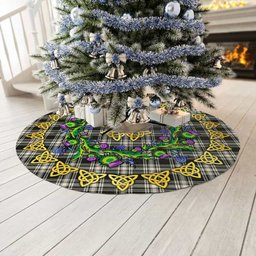 ScotsTee Shop Scottish Menzies Black & White Ancient Thistle Celtic Knot Tartan Christmas Tree Skirt