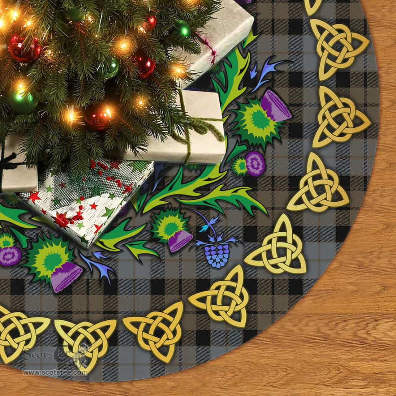 ScotsTee Shop Scottish MacKay Weathered Thistle Celtic Knot Tartan Christmas Tree Skirt