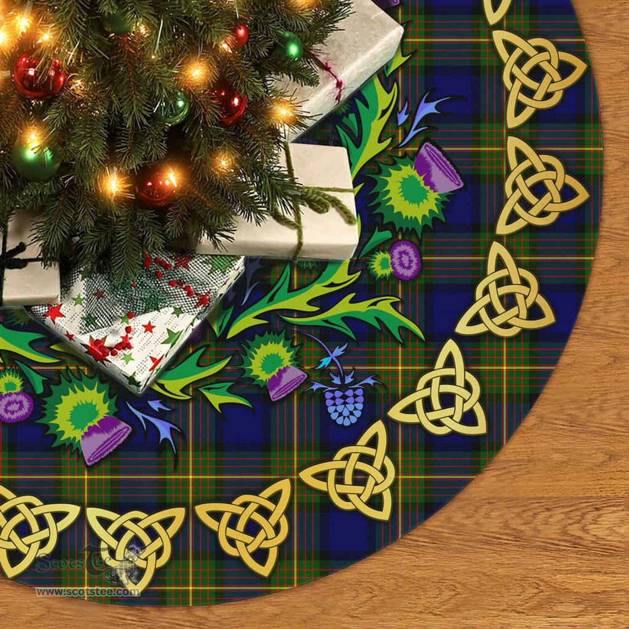 ScotsTee Shop Scottish More (Muir) Thistle Celtic Knot Tartan Christmas Tree Skirt