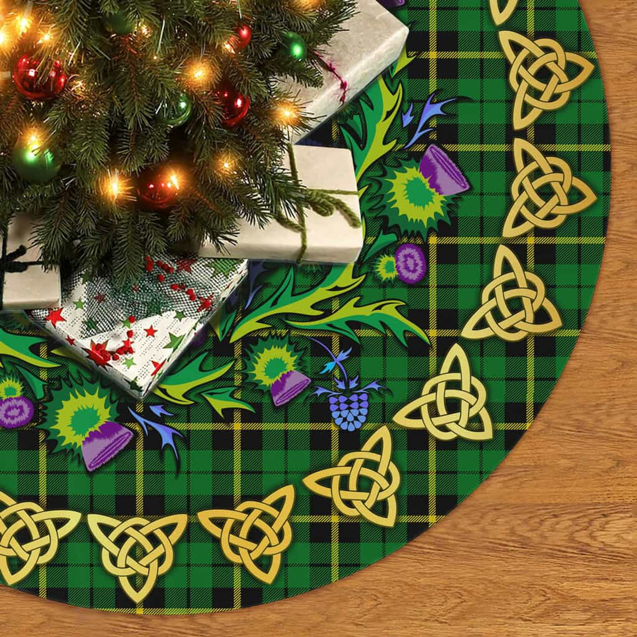 ScotsTee Shop Scottish Wallace Hunting - Green Thistle Celtic Knot Tartan Christmas Tree Skirt