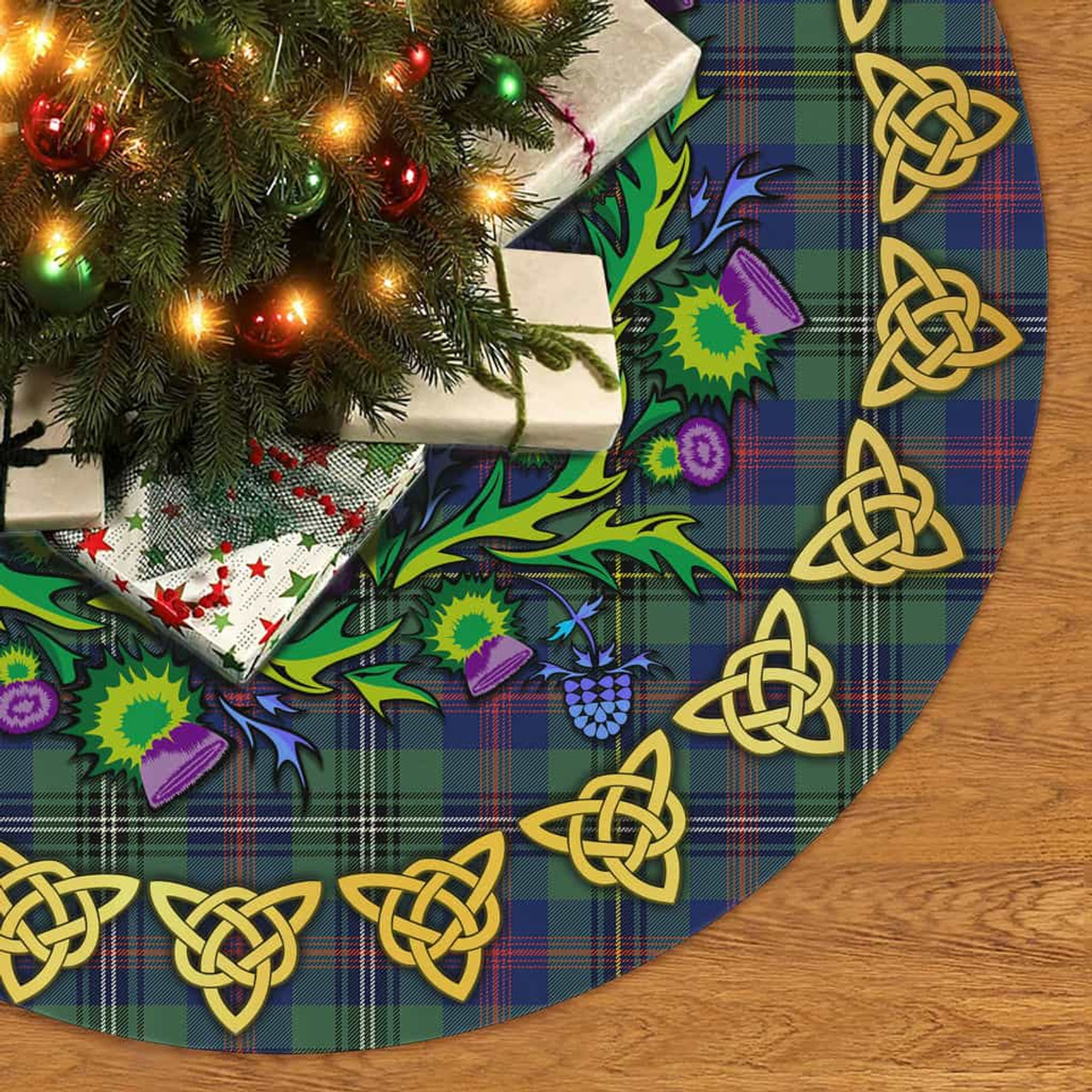 ScotsTee Shop Scottish Wood Modern Thistle Celtic Knot Tartan Christmas Tree Skirt