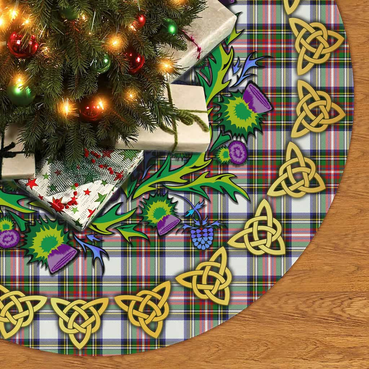 ScotsTee Shop Scottish Stewart Dress Modern Thistle Celtic Knot Tartan Christmas Tree Skirt