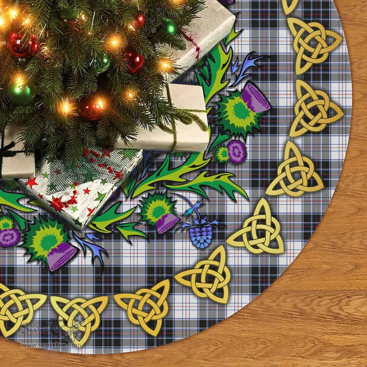 ScotsTee Shop Scottish MacRae Dress Modern Thistle Celtic Knot Tartan Christmas Tree Skirt
