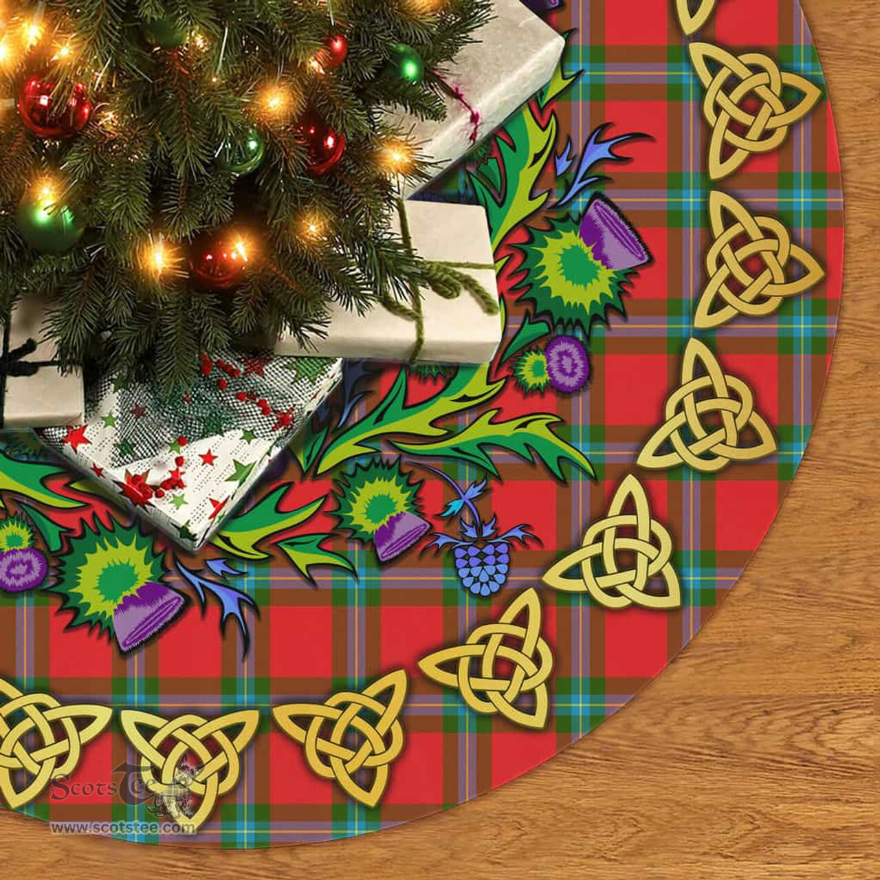 ScotsTee Shop Scottish MacLaine of Loch Buie Thistle Celtic Knot Tartan Christmas Tree Skirt