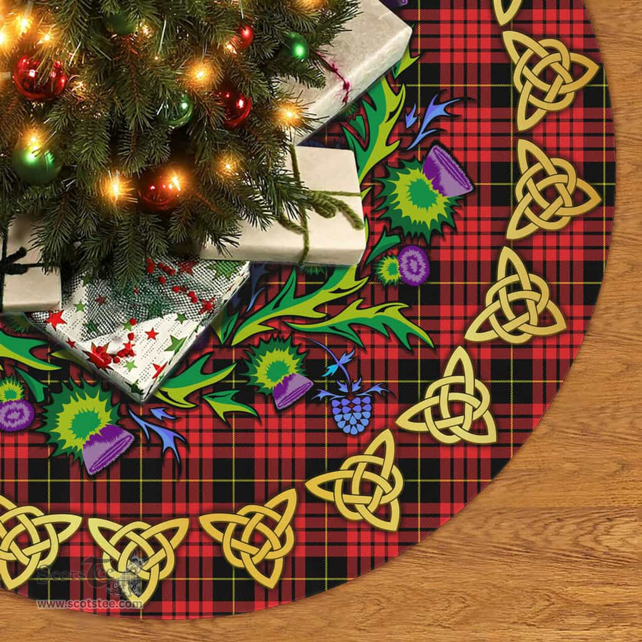 ScotsTee Shop Scottish MacQueen Modern Thistle Celtic Knot Tartan Christmas Tree Skirt