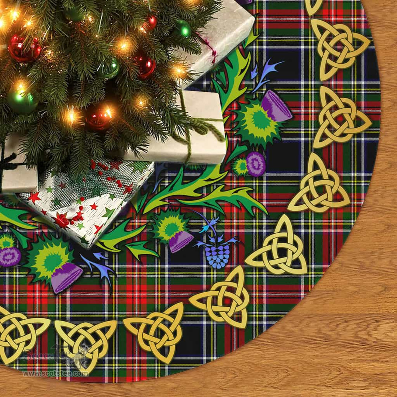 ScotsTee Shop Scottish Stewart Black Thistle Celtic Knot Tartan Christmas Tree Skirt