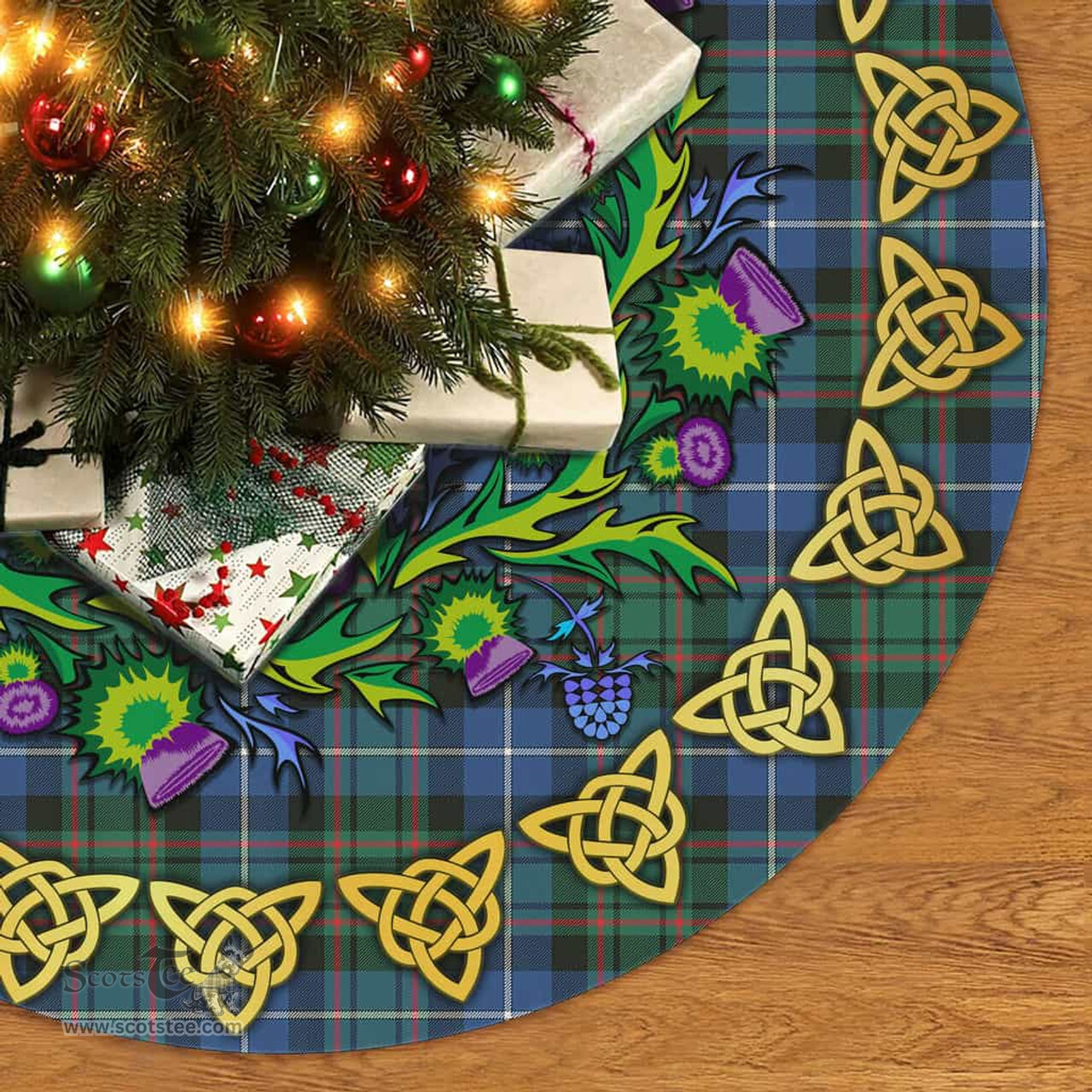 ScotsTee Shop Scottish MacRae Hunting Ancient Thistle Celtic Knot Tartan Christmas Tree Skirt
