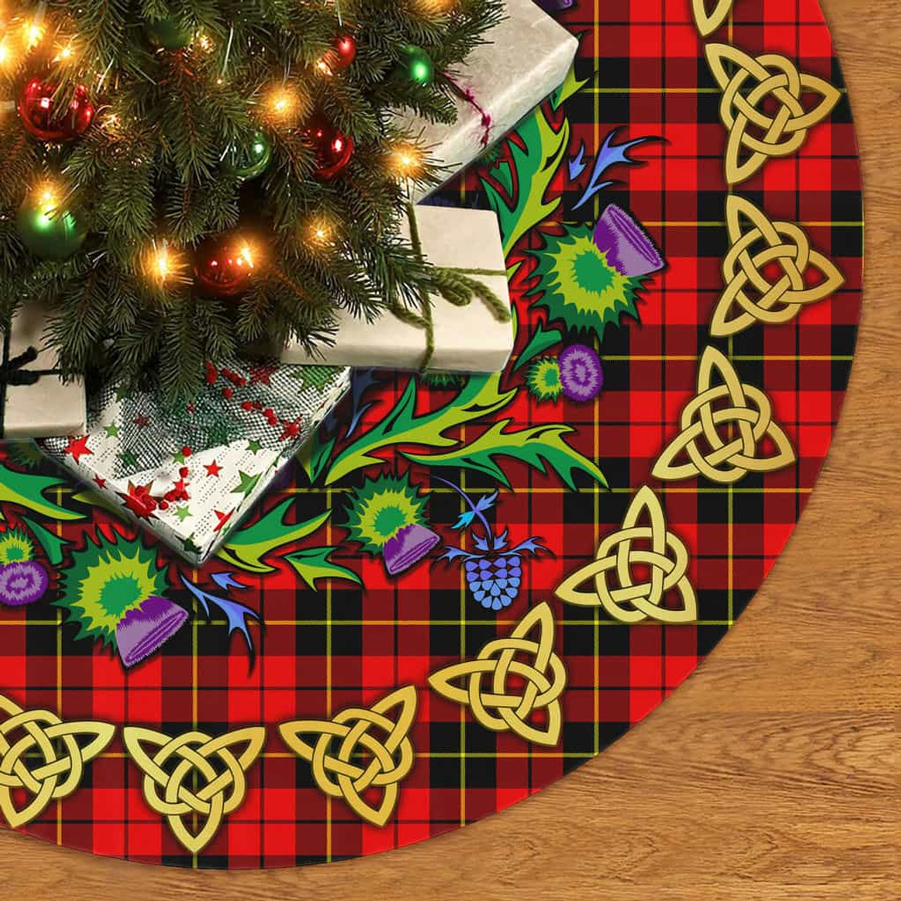 ScotsTee Shop Scottish Wallace Hunting - Red Thistle Celtic Knot Tartan Christmas Tree Skirt