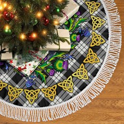 ScotsTee Shop Scottish MacFarlane Black & White Ancient Thistle Celtic Knot Tartan Christmas Tree Skirt