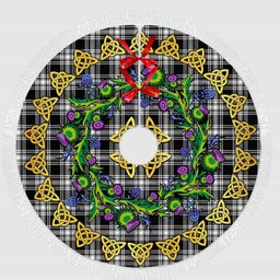 ScotsTee Shop Scottish Menzies Black & White Modern Thistle Celtic Knot Tartan Christmas Tree Skirt