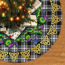 ScotsTee Shop Scottish Menzies Black & White Modern Thistle Celtic Knot Tartan Christmas Tree Skirt