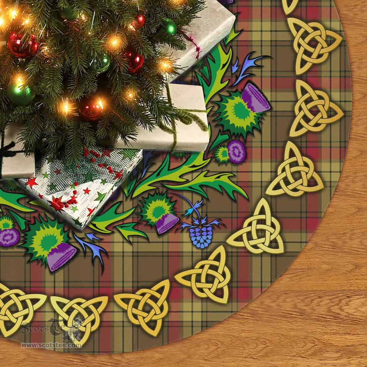 ScotsTee Shop Scottish MacMillan Old Weathered Thistle Celtic Knot Tartan Christmas Tree Skirt