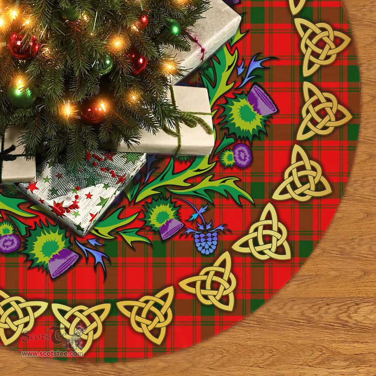 ScotsTee Shop Scottish MacQuarrie Modern Thistle Celtic Knot Tartan Christmas Tree Skirt