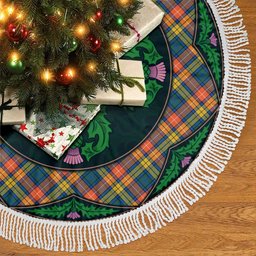 ScotsTee Shop Scottish Buchanan Ancient Clan Scottish Thistle Flower Round Leaf Tartan Christmas Tree Skirt