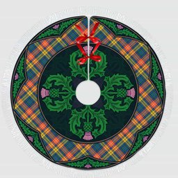 ScotsTee Shop Scottish Buchanan Ancient Clan Scottish Thistle Flower Round Leaf Tartan Christmas Tree Skirt