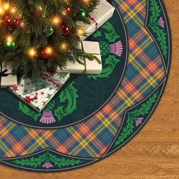 ScotsTee Shop Scottish Buchanan Ancient Clan Scottish Thistle Flower Round Leaf Tartan Christmas Tree Skirt