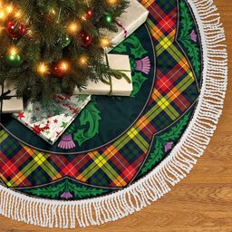 ScotsTee Shop Scottish Buchanan Modern Clan Scottish Thistle Flower Round Leaf Tartan Christmas Tree Skirt