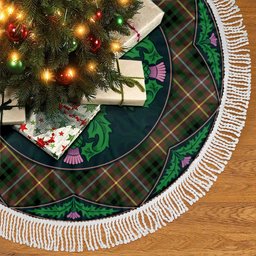 ScotsTee Shop Scottish Buchanan Hunting Clan Scottish Thistle Flower Round Leaf Tartan Christmas Tree Skirt