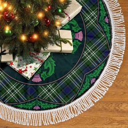 ScotsTee Shop Scottish Blyth Clan Scottish Thistle Flower Round Leaf Tartan Christmas Tree Skirt