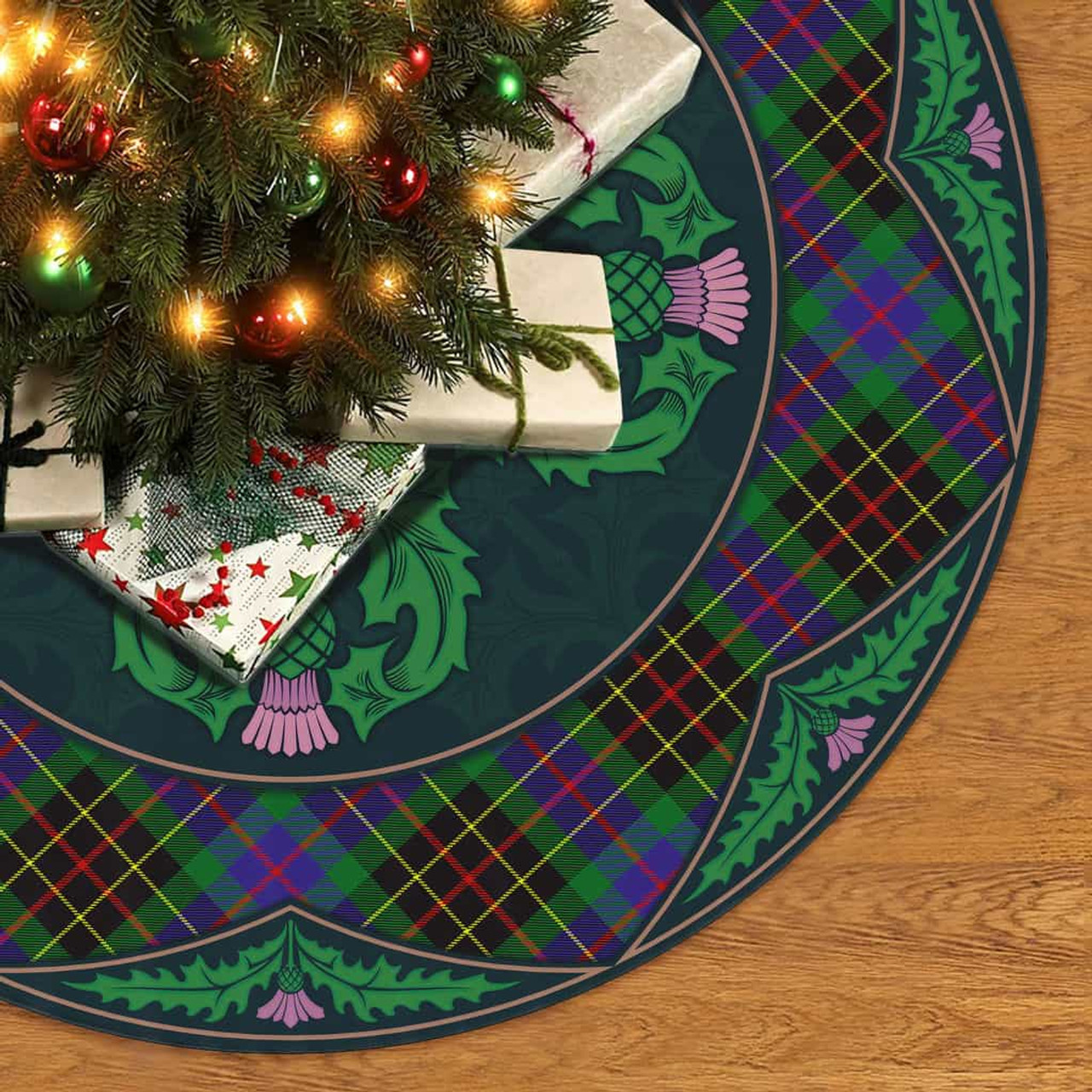 ScotsTee Shop Scottish Brodie Hunting Modern Clan Scottish Thistle Flower Round Leaf Tartan Christmas Tree Skirt