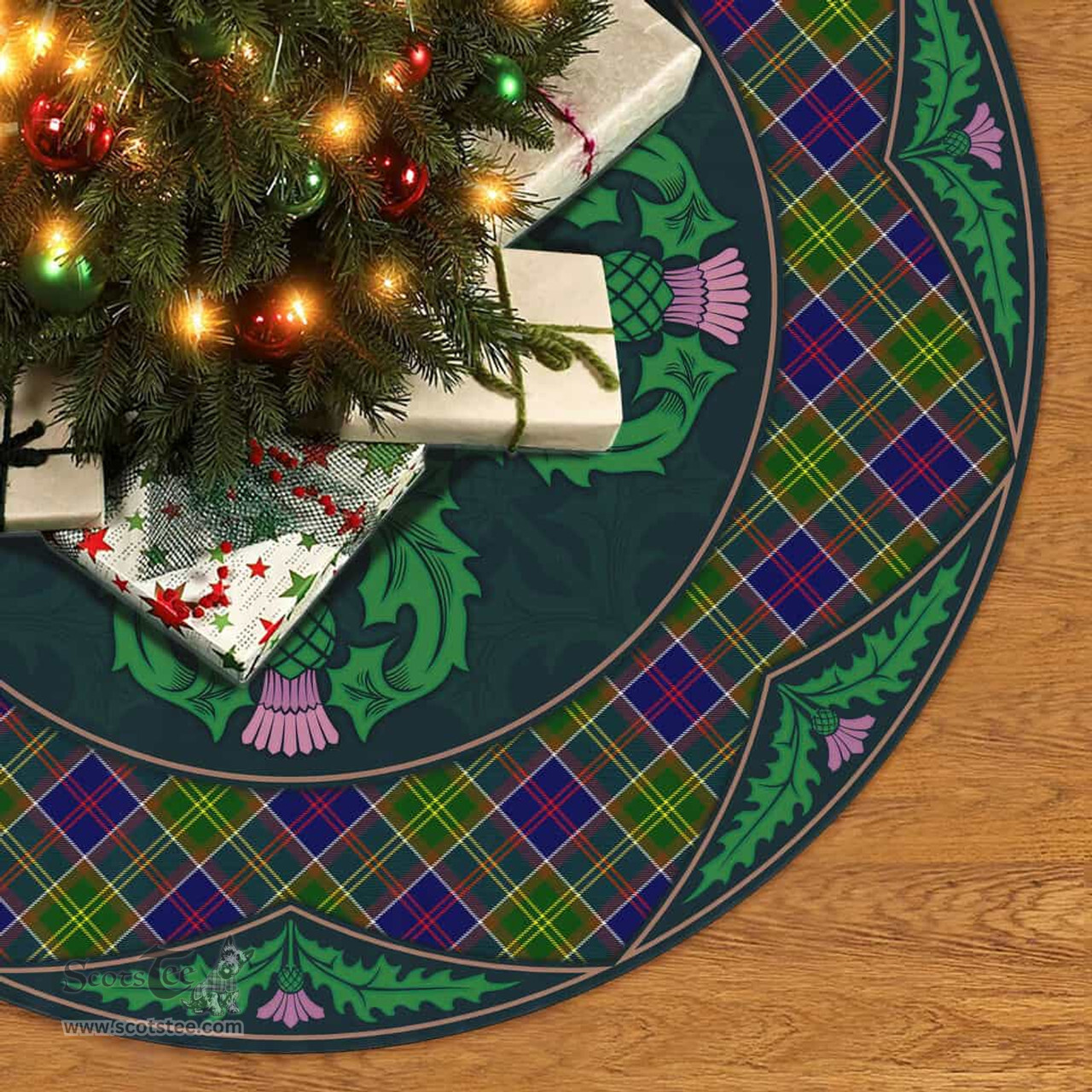 ScotsTee Shop Scottish Ayrshire District Clan Scottish Thistle Flower Round Leaf Tartan Christmas Tree Skirt
