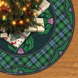 ScotsTee Shop Scottish Arbuthnot Ancient Clan Scottish Thistle Flower Round Leaf Tartan Christmas Tree Skirt