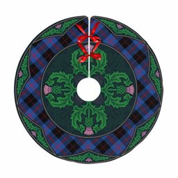 ScotsTee Shop Scottish Angus Modern Clan Scottish Thistle Flower Round Leaf Tartan Christmas Tree Skirt