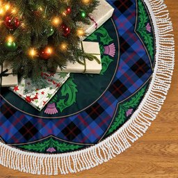 ScotsTee Shop Scottish Angus Modern Clan Scottish Thistle Flower Round Leaf Tartan Christmas Tree Skirt