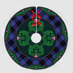 ScotsTee Shop Scottish Angus Modern Clan Scottish Thistle Flower Round Leaf Tartan Christmas Tree Skirt