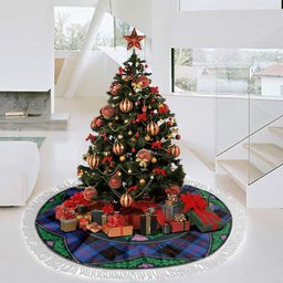 ScotsTee Shop Scottish Angus Modern Clan Scottish Thistle Flower Round Leaf Tartan Christmas Tree Skirt