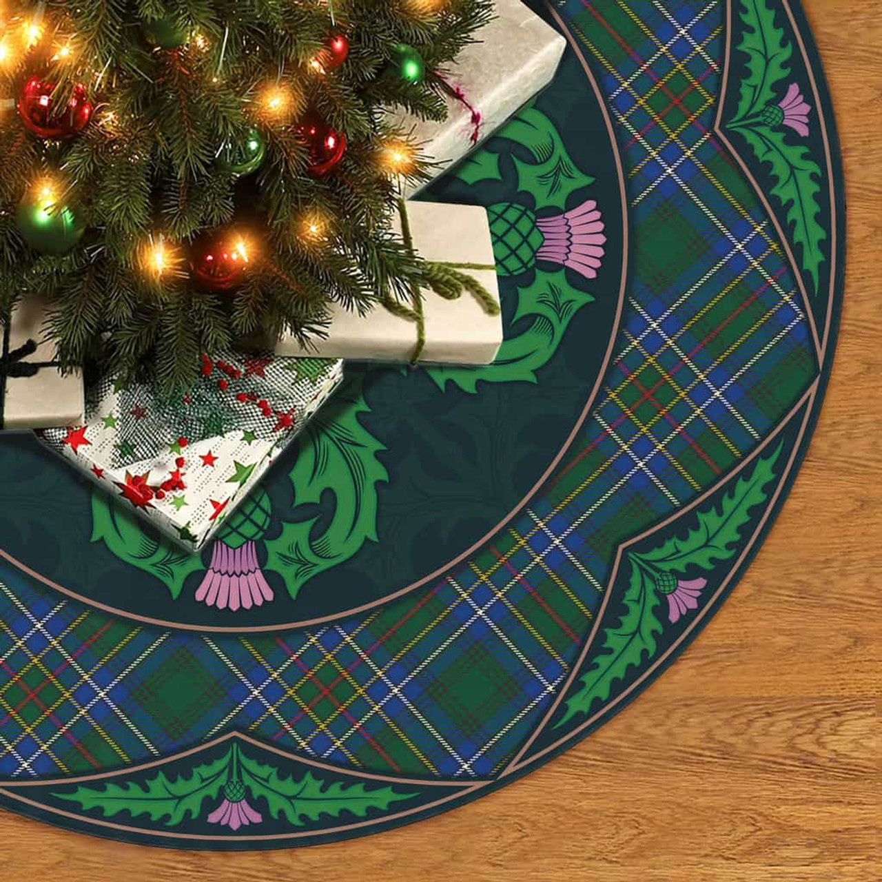 ScotsTee Shop Scottish Cockburn Ancient Clan Scottish Thistle Flower Round Leaf Tartan Christmas Tree Skirt