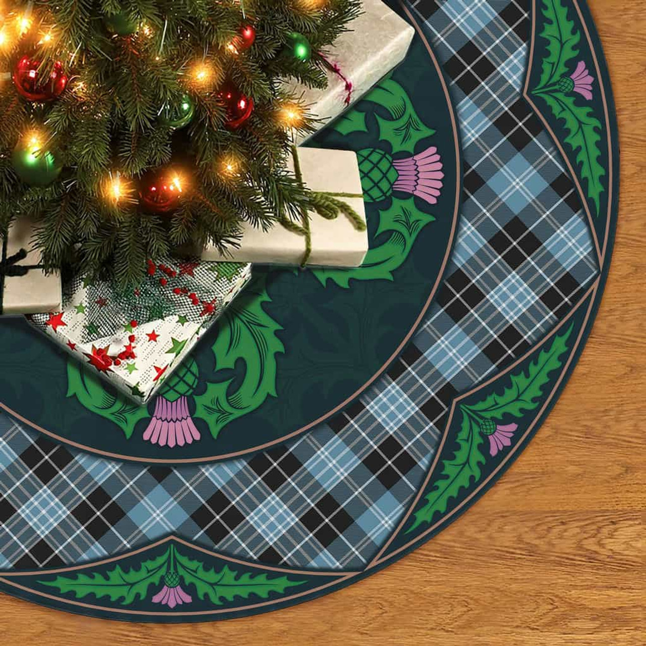 ScotsTee Shop Scottish Clark Ancient Clan Scottish Thistle Flower Round Leaf Tartan Christmas Tree Skirt