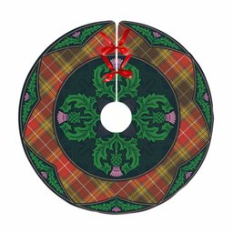 ScotsTee Shop Scottish Buchanan Old Set Weathered Clan Scottish Thistle Flower Round Leaf Tartan Christmas Tree Skirt