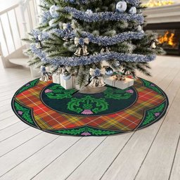 ScotsTee Shop Scottish Buchanan Old Set Weathered Clan Scottish Thistle Flower Round Leaf Tartan Christmas Tree Skirt
