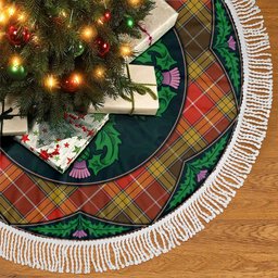 ScotsTee Shop Scottish Buchanan Old Set Weathered Clan Scottish Thistle Flower Round Leaf Tartan Christmas Tree Skirt