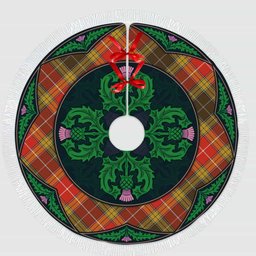 ScotsTee Shop Scottish Buchanan Old Set Weathered Clan Scottish Thistle Flower Round Leaf Tartan Christmas Tree Skirt