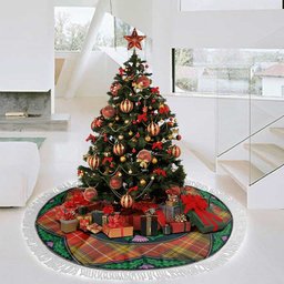 ScotsTee Shop Scottish Buchanan Old Set Weathered Clan Scottish Thistle Flower Round Leaf Tartan Christmas Tree Skirt