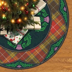 ScotsTee Shop Scottish Buchanan Old Set Weathered Clan Scottish Thistle Flower Round Leaf Tartan Christmas Tree Skirt