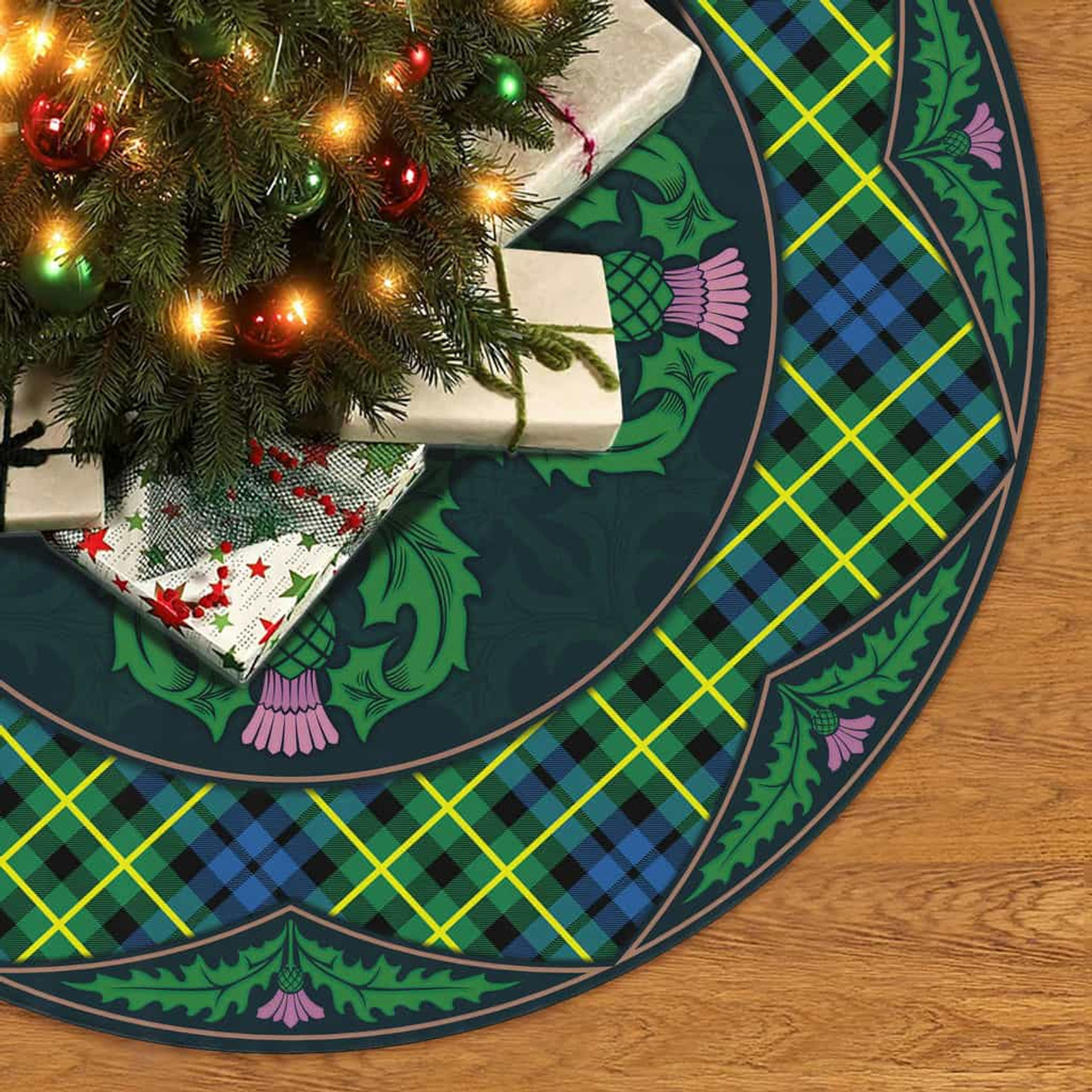 ScotsTee Shop Scottish Campbell of Breadalbane Ancient Clan Scottish Thistle Flower Round Leaf Tartan Christmas Tree Skirt