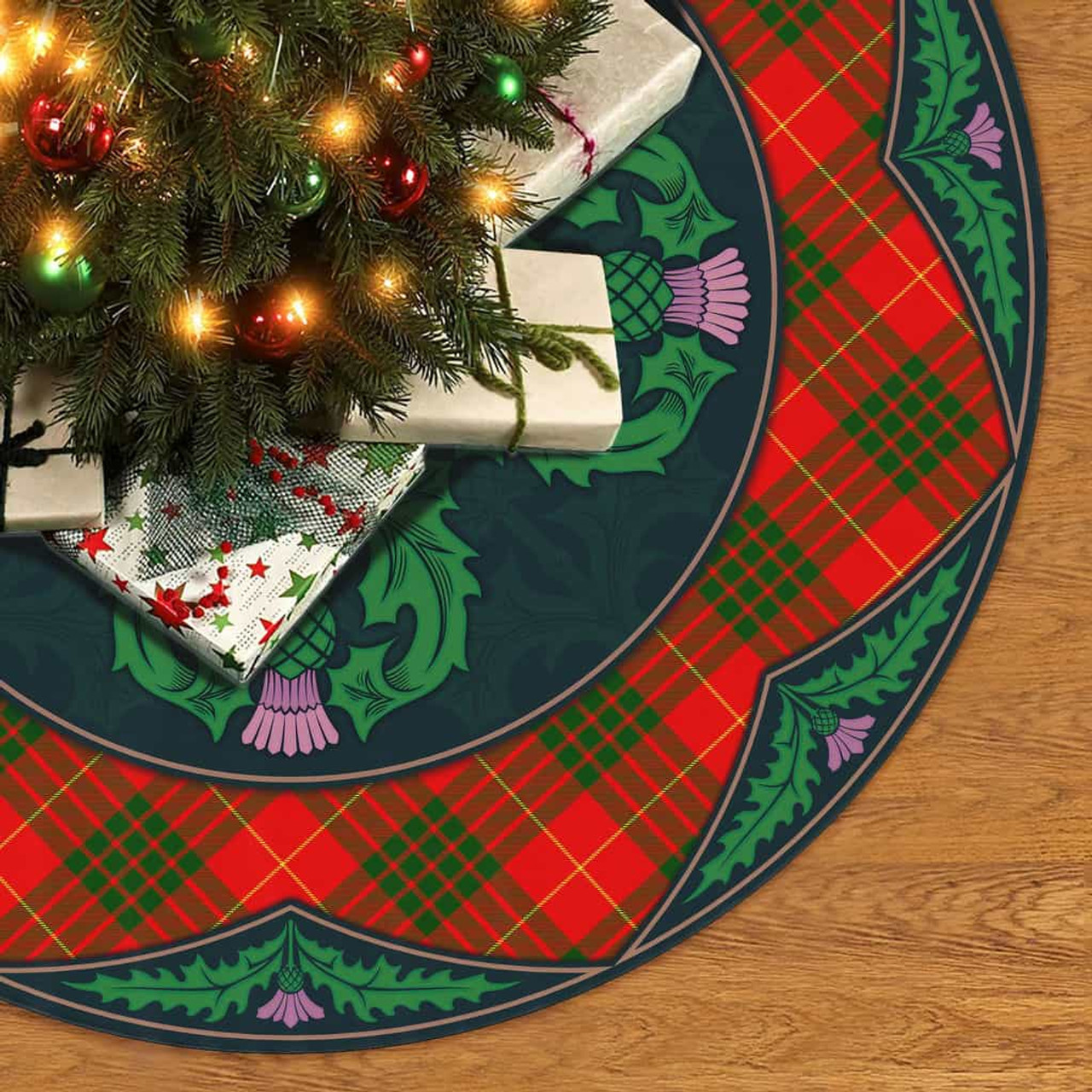 ScotsTee Shop Scottish Cameron Modern Clan Scottish Thistle Flower Round Leaf Tartan Christmas Tree Skirt