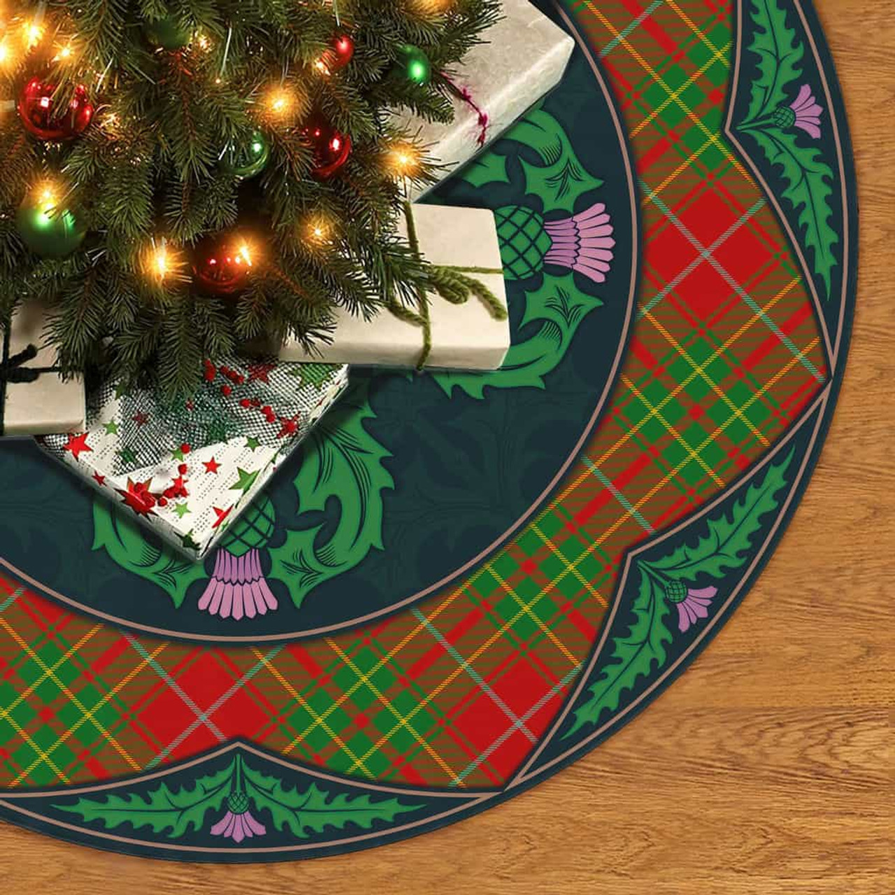ScotsTee Shop Scottish Burnett Ancient Clan Scottish Thistle Flower Round Leaf Tartan Christmas Tree Skirt